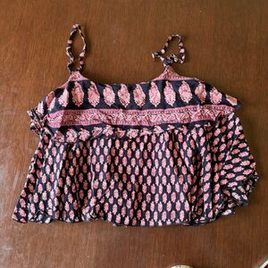 Raga black and pink XS flowy cropped tank top with ruffle boho summer tank top